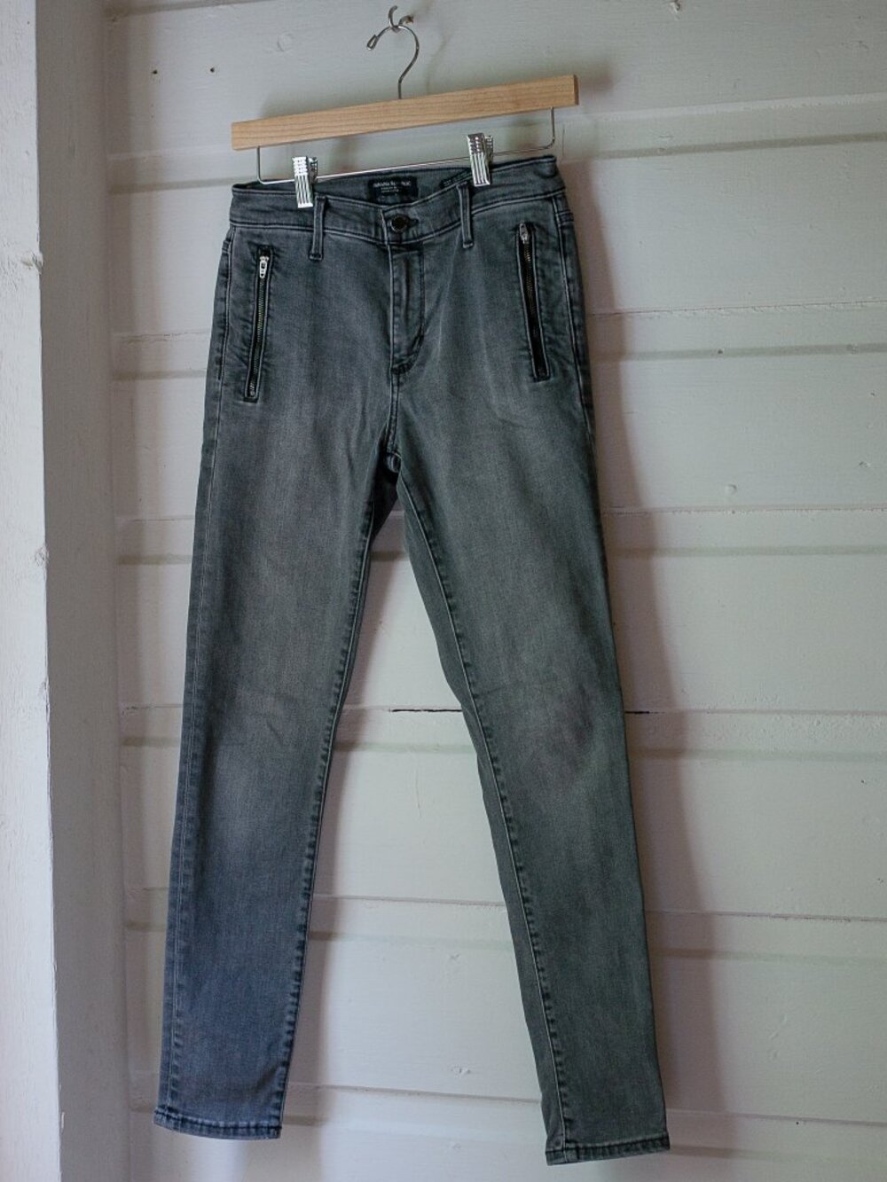 Banana Republic Grey Moto Mid-Rise Skinny Jeans Front Zip Pockets 26